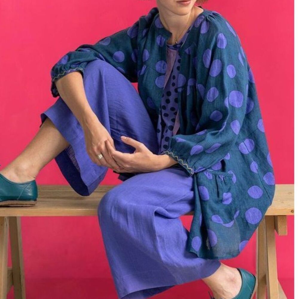 Gudrun Sjödén Linen Long Sleeve Polka Dot Tunic Top M